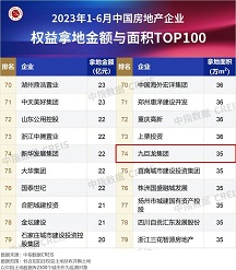 东升国际位列中指院2023年1-6月全国房企拿地TOP100排行榜第74位